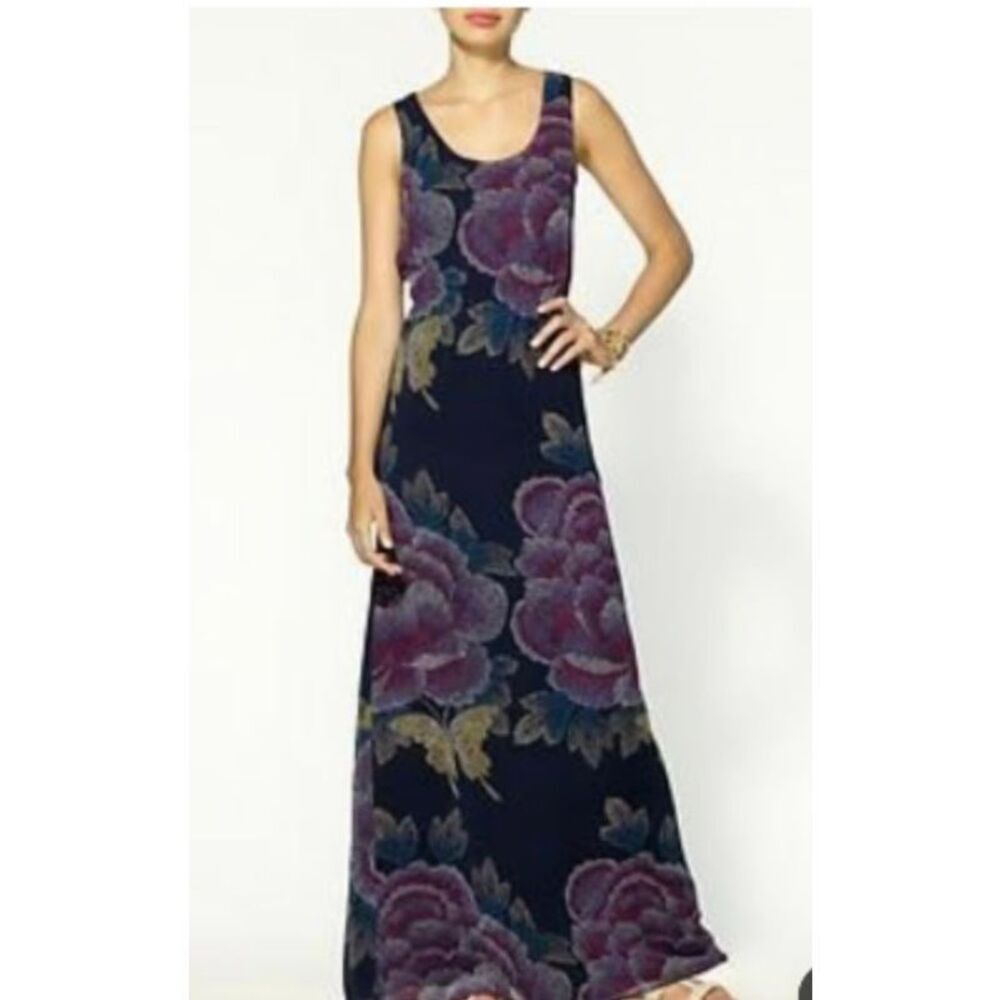 Hive & Honey women’s navy blue floral chiffon maxi dress M